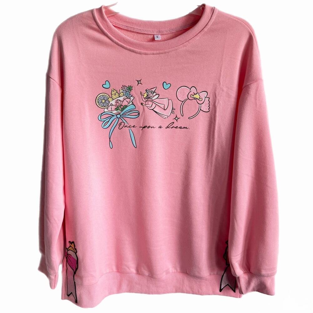 Disney Sleeping Beauty Aurora Pink Once Upon a Dream Embroidered Sweatshirt S